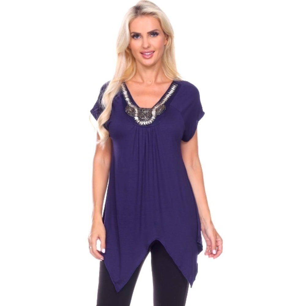 NWT White Mark Women's Embellished Navy Top Sz Small